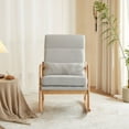 thumbnail image 4 of Fithood 100*65*101cm High Back Belt Waist Pillow Log Color Solid Wood Armrest Backrest Seat Frame Iron Frame Indoor Rocking Chair/armchair dual use Light Gray Linen, 4 of 5