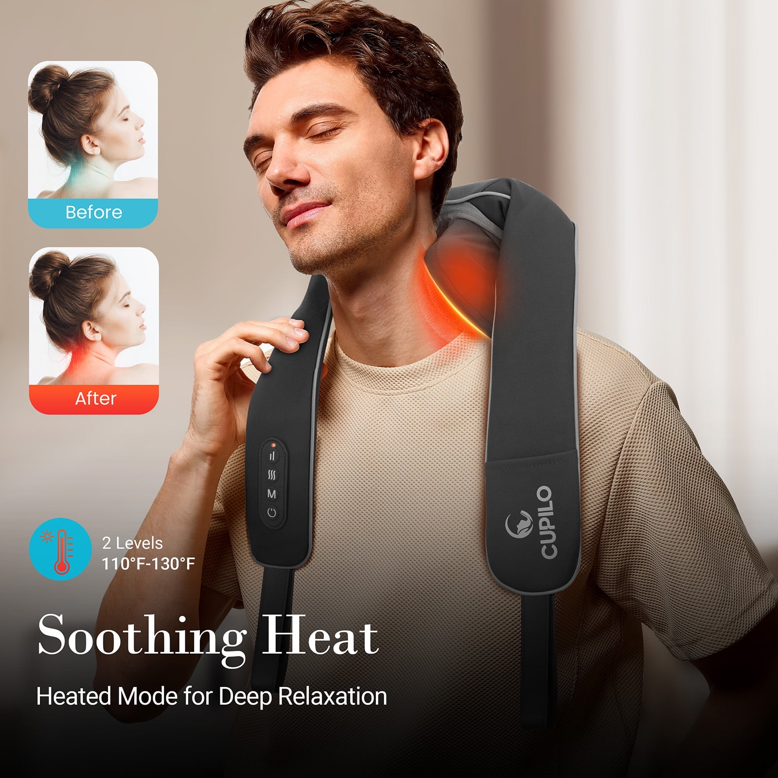 Cupilo Neck Massager,  Shiatsu Neck and Back Massager with Heat & Remote Control, 6D Cordless Electric Deep Tissue Kneading Massage Pillow for Shoulder Leg Body Muscle Pain Relief, Gift for Men Women