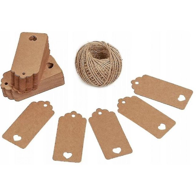 Etiquetas de regalo de navidad 200. Etiqueta de regalo de papel Kraft 4,5 cm * 9,5 cm y etiqueta de cadena amarilla de 30 m Afortunado Sencillez