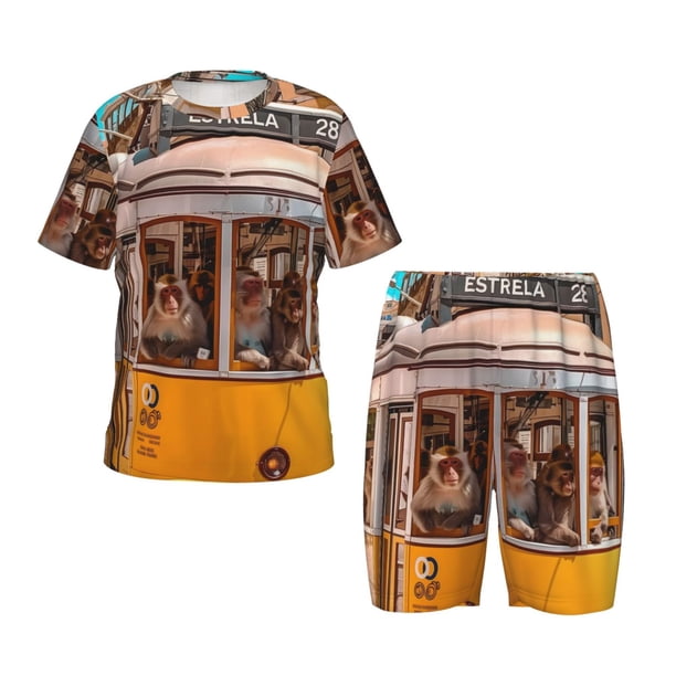 Fotbe Modern Urban Monkey Pijama Estampada de 2 Piezas para Niños – Ropa de Dormir de Manga Corta Cómoda para Niños y Niñas, Camiseta y Shorts de Algodón-3X-Large
