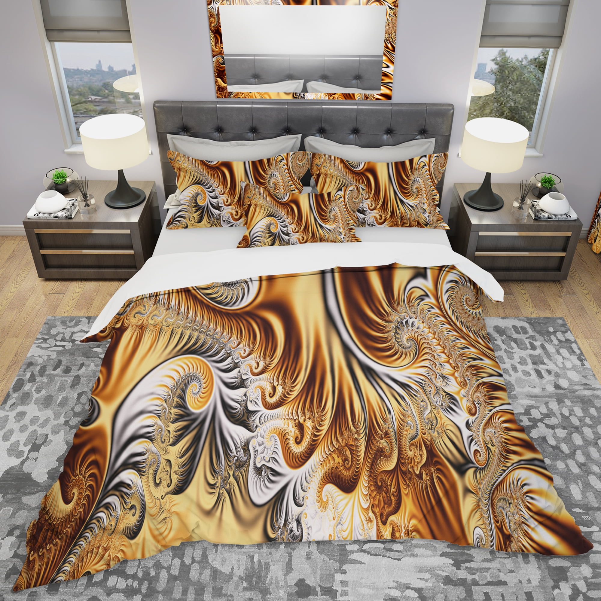 Designart 'Gold & Silver Ribbons Abstract' Modern & Contemporary Duvet Cover Set