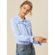 thumbnail image 2 of Blusa Camisa Tops Allegra K Detalle De Volantes Manga Larga Puño Elástico Azul Claro S, 2 of 6