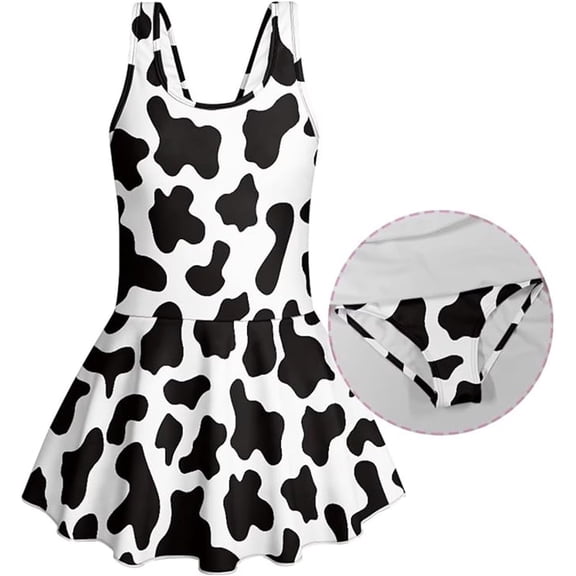SONXAHE Tween Girls UPF 50 Skirted One Piece Swimsuit Cow Print Swimsuits Bathing Suits Pool Swimwear