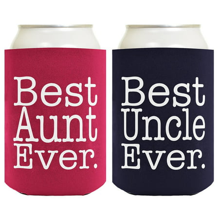Best Aunt and Uncle Ever Gift Set 2 Pack Can Coolies Drink Coolers Magenta and