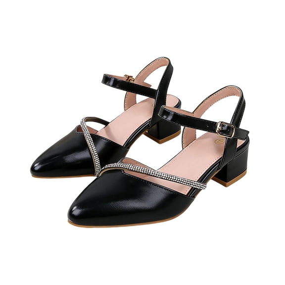 Viluyesy Dress Shoes for Girls, Rhinestone Pointed Toe Ankle Strap Kids Wedding Birthday Party Princess Shoes Black
