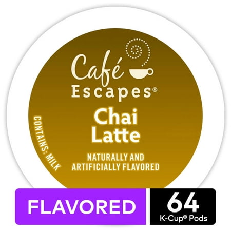 (4 Pack) Café Escapes Chai Latte, Keurig K-Cup Pods, Specialty Beverage, 16