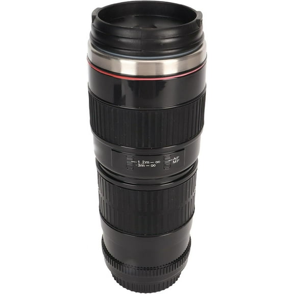 Stainless Steel Coffee Mugs - Camera Lens Mugs With Sealed Lids - Travel Coffee Cup for Men & Women (Black)