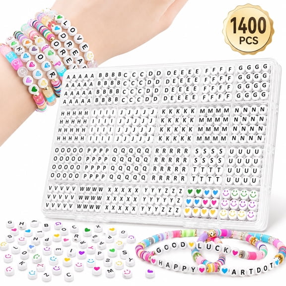 Deally 1400 PCS Letter Beads for Jewelry Making Kit, 28 Styles Alphabet Beads for Friendship Bracelets Assorted Preppy Beads with Storage Case