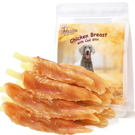 Pawmate Rawhide Free Dog Treats Chicken Jerky Wrapped Cod Sticks for for All Dogs 11 oz