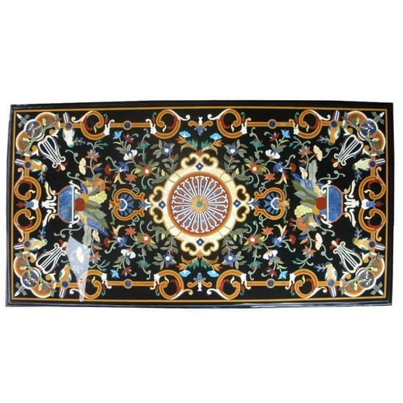 Handcrafted Black Marble Central Table Top – Elegant Dining Table Design for a Classic Home Aesthetic