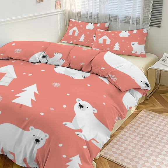 3PCS Cute Polar Bear Duvet Cover Set Twin, 1 Duvet Cover And 2 Pillowcase, Duvet Cover for Kids Girls Boys And Teens