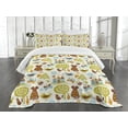 thumbnail image 3 of Ambesonne Cats Quilted Bedspread Set 3 Pcs, Cats Birds Butterfly, King Size, Green Brown Pale Blue, 3 of 5