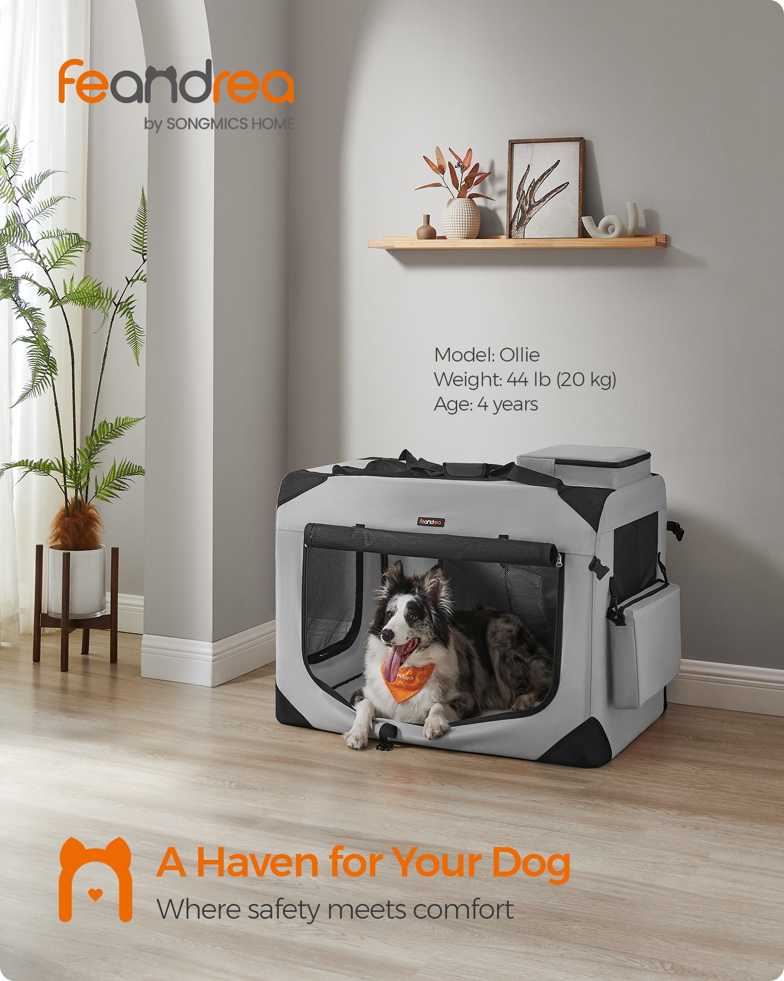 36 Inches Collapsible Soft Dog Crate, Portable Travel Dog Crate for Indoor and Outdoor Use, Dog Carrier Kennel with Safety Zippers, for Living Room, Car, Travelling, Smoke Gray