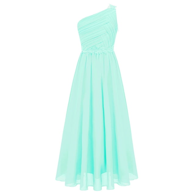 Aiihoo Robe de Demoiselle d'Honneur à une Épaule pour Mariage Robe Longue Ligne A Froncée Soirée Bal Vert Menthe 12