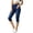 A-Navy1849, variant on XIAONU Solid Denim Capri Pants for Women Button Detail Side Pockets Pants