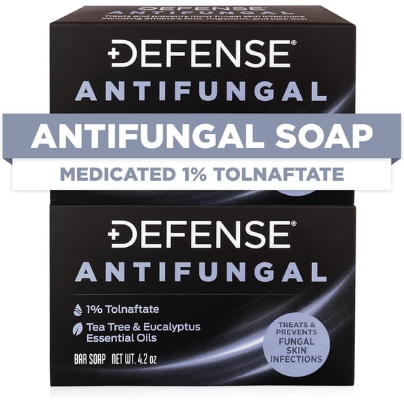 Defense Antifungal Bar Soap 2-Pack | Jock Itch, Ringworm, Athlete's Foot, Skin Fungus | Medicated Anti Fungal Treatment (Two Bars, No Case)