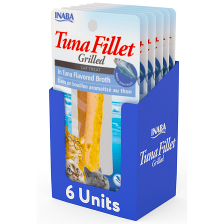 INABA Premium Hand-Cut Grilled Tuna Fillet Cat Treats w Vitamin E, 0.52 oz, 6-Pack, Tuna Broth