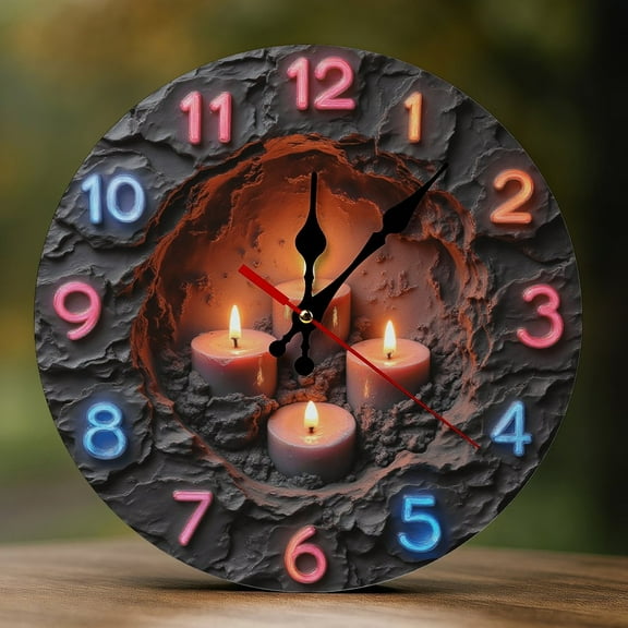 Wall Clock Decorative - Candlelight Glow Scene Print 2D Vintage Wall Clocks Battery Operated Silent Non-Ticking for Bedroom, Living Room, Kitchen, Office, Classroom, 10 Inch
