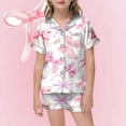 thumbnail image 2 of Ensemble pour Préadolescentes, Nœud Papillon, Col à Revers Imprimé, Haut à Manches Courtes, Short, Pyjama, Mignon, Boutons, Conçu Respirant, Tenue d'Intérieur, Vêtements pour Enfants, Vêtements pour Filles, Taille 10-11T, 2 of 4
