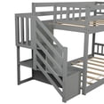 thumbnail image 7 of Twin over Twin Floor Bunk Bed for Kids, Solid Wood Twin Size Floor Loft Bed Frame with Handrails Wide Step Ladder Storage, Gray, 7 of 7