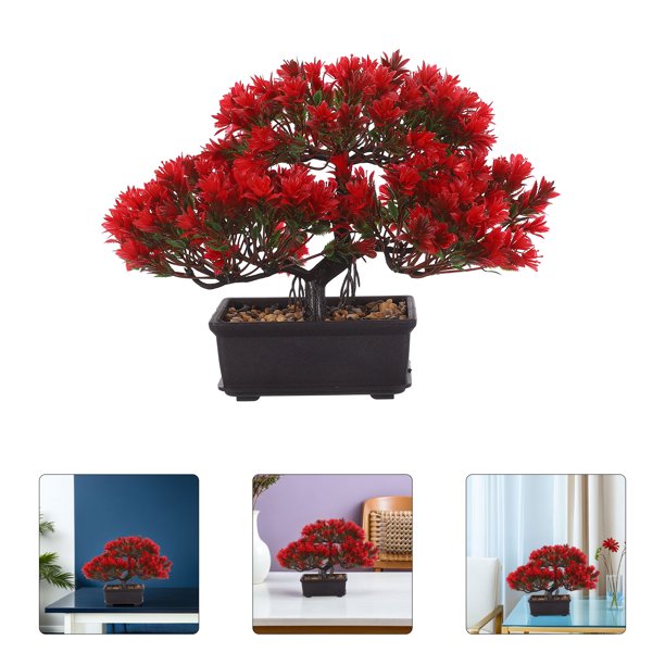 unbranded Planta Artificial De Bonsái Con Maceta Roja Ideal Para Adorno De Y Oficina Sin Cuidados