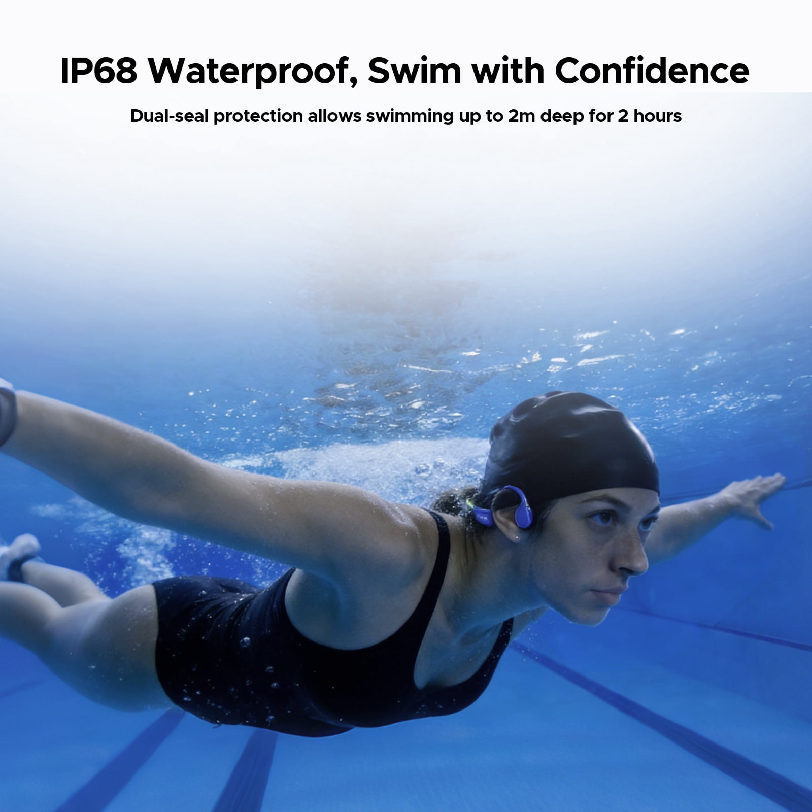 DOOGEE Bone Conduction Swimming Headphones, IP68 Waterproof Open Ear Headphones with 32GB MP3 Player, Bluetooth Audio and LED Safety Light