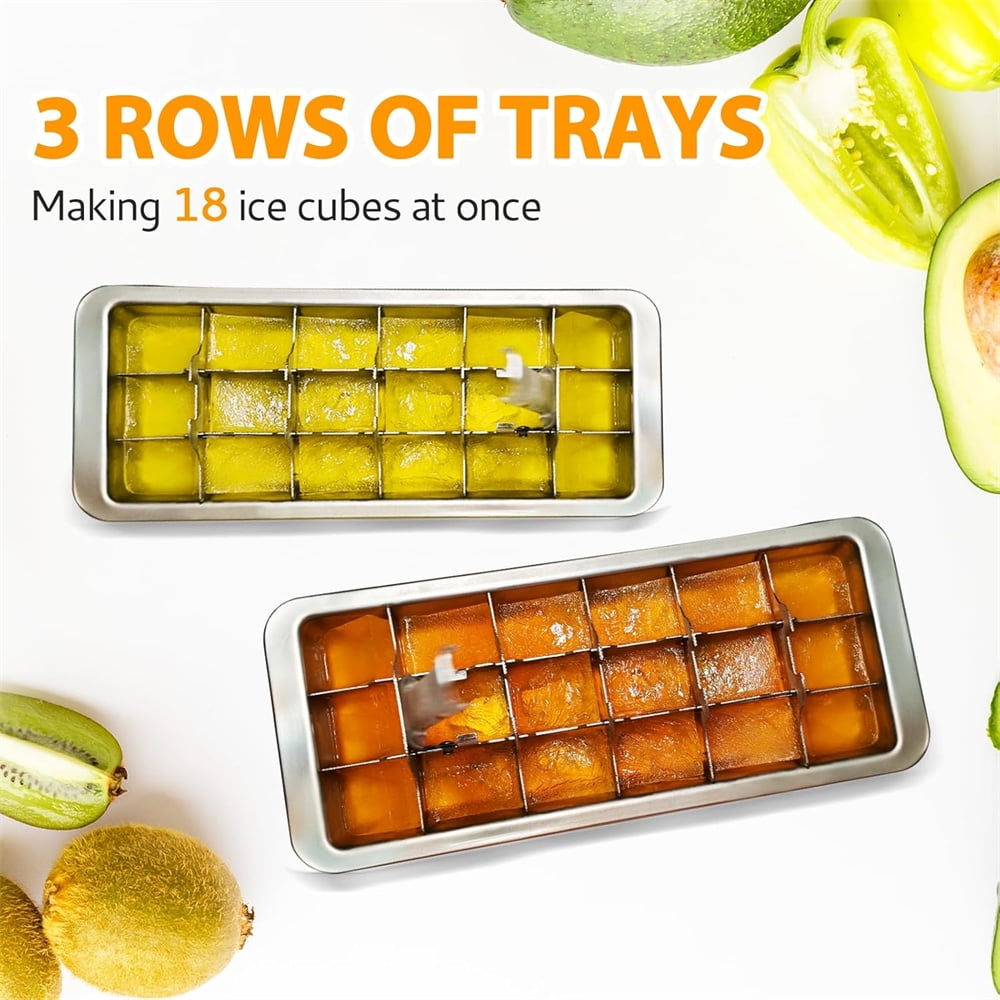 Triani 1Pcs Reusable Stainless Steel & Metal Ice Cube Trays Metal Ice Tray with Lever, Vintage Inspired Icecube Tray Dishwasher Safe for Bars Kitchens & Frozen Foods