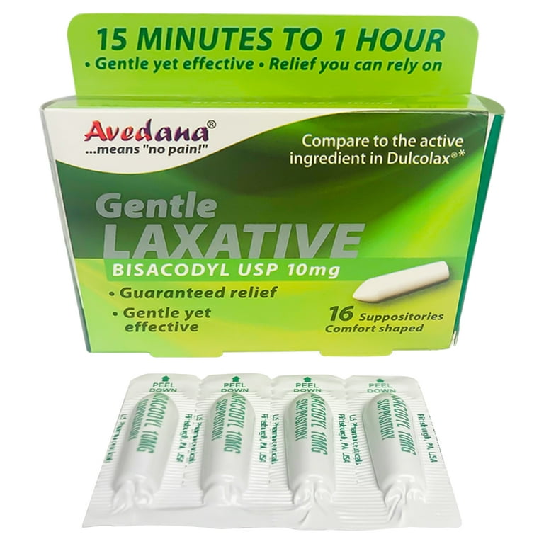  AVEDANA Laxative Suppositories – 10mg USP Bisacodyl  Suppositories – Fast and Gentle Constipation Relief – Comfort-Shaped  Bisacodyl Laxative Suppository – Pack of 16 Suppositories : Health &  Household