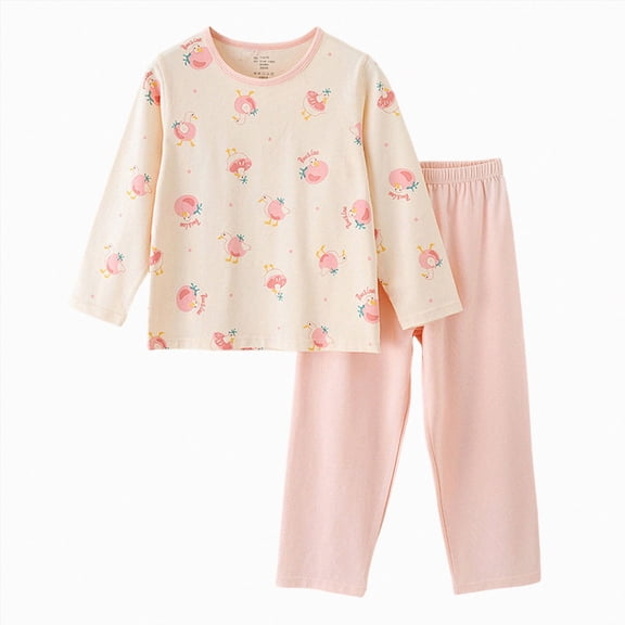 TOWED22 Little Boys Girls Pajamas 2Pcs Long Sleeve Crewneck Top and Elastic Waist Pants Cotton Print Sleepwear Pjs Toddlers 3 6 9 12 18 24 Months 2 3 4 5 6 7 8 9 Years(Light Pink,7-8 Y)