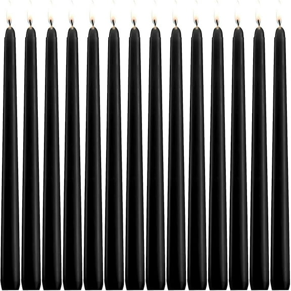 NeoMart - 14 Unscented Black Taper Candle,10 inch Tall and 3/4 inch Thick,7.5 hrs Clean Burning,Dripless Candles for Weddings, Prayers, Festivals, Churches