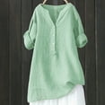 thumbnail image 2 of Towmus Women's Cotton Linen Button Down Shirt Casual Long Sleeve Loose Fit T Shirts V Neck Summer Solid Color Blouse Tops 2025,Light Green,5XL, 2 of 4