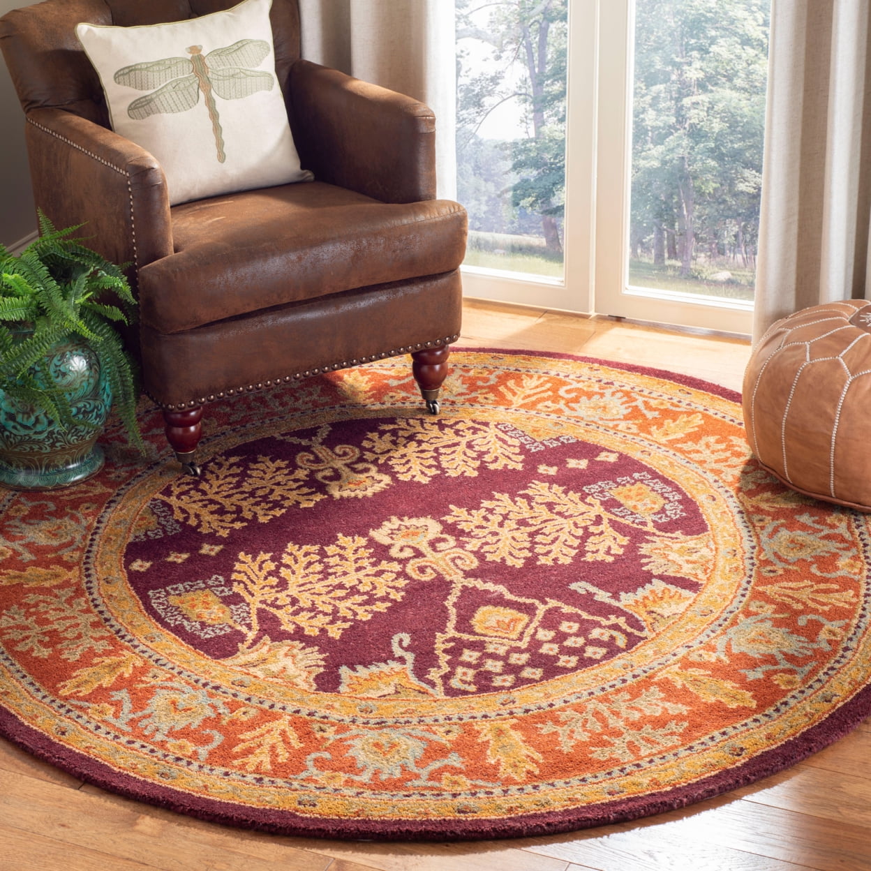 SAFAVIEH Bergama Tarah Oriental Wool Area Rug, Red/Rust, 8' x 8' Round