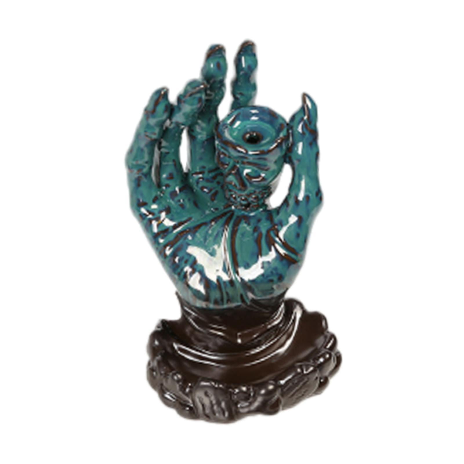 TISHITA Backflow Incense Burner Buddha Hand Incense Holder Collecting Ideal Gift Artwork Desktop Ornament for Bathroom Hotel Teahouse Blue