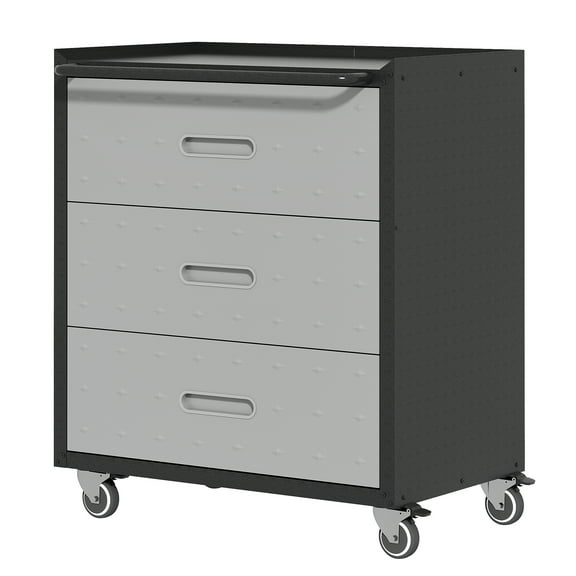 Heavy-Duty Metal Storage Cabinet with Wheels - 3 Drawer Tool Cabinet for Garage Office and Home Organizer Solutions Black/Gray