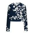 thumbnail image 4 of YUGYXL Women's Cropped Pullover Trendy Flower Print Fall Sweatshirts Y6K Long Sleeve Sweatshirt Blouses Navy S, 4 of 5