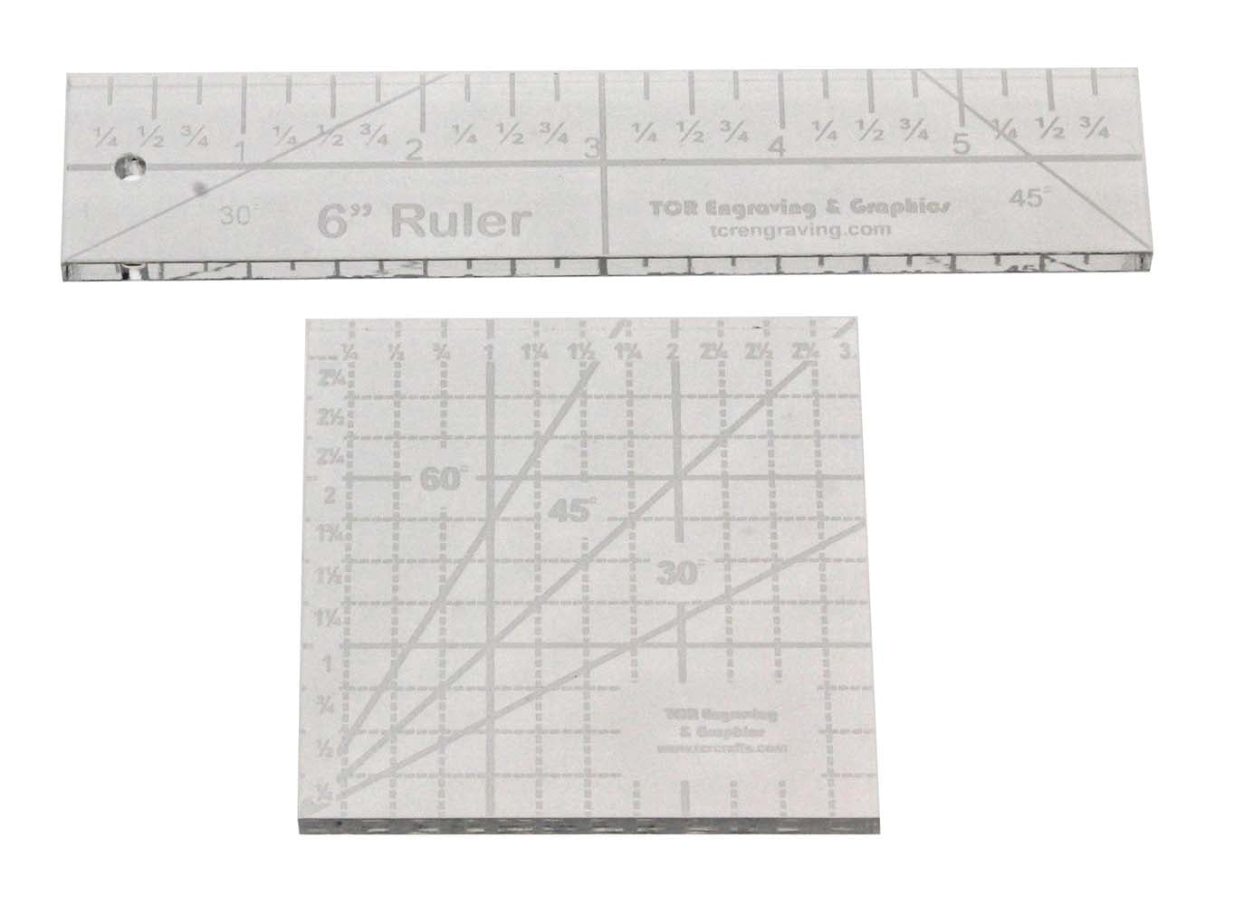2 Piece Ruler Set. 3" Square & 6" Long -Acrylic 1/4" thick. Quilting/Sewing