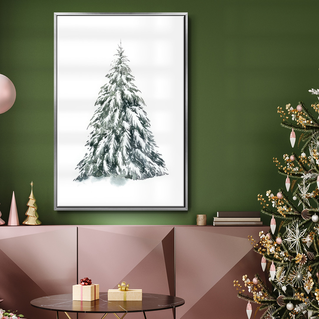 Blue Spruce I - Framed Gallery Wrapped Holiday Canvas - 25 x 37 - Silver Frame