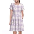 thumbnail image 1 of Disketp Floral Purple Buffalo Plaid para Vestido de Manga Corta para Mujeres, Vestidos de Verano para Mujeres, Casual y Holgado para la Playa, 1 of 6