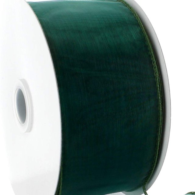 Ribbon Traditions 7/8" Wired Sheer Organza Ribbon Hunter Green 50 Yards