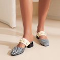 thumbnail image 4 of Zanvin Women's Sandals Shoes on Clearance, up to 30% off, Women's Shoes Pearl Slip-on Sandals Square Mid Heel Round Toe Casual Plaid Slippers, White, 42, 4 of 7