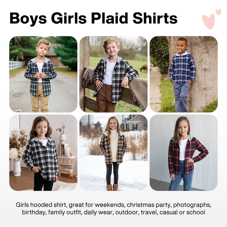 Actgleam Boys Girls Plaid Shirts Long Sleeve Button Down Hooded Plaid ...