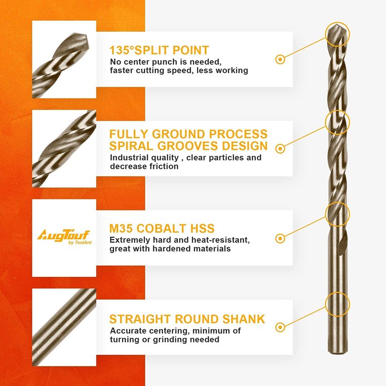 STROTON Cobalt Drill Bit Set (1/16-1/2, 17PCS), M35 HSS Heavy