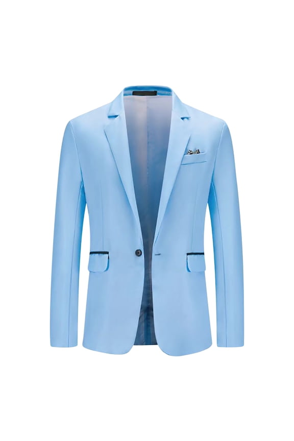 Mens Blazer Sports Coat New Casual Men's Suit Color Matching Single Breasted Slim Middle-aged Suit Long Sleeve Hoodless Casual Outwear & Jackets Sky Blue XXL