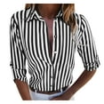 thumbnail image 2 of XIAQUJ Women Fashion Flat Sleeve Button Striped Print Long Sleeve Casual Blouse Top Black M, 2 of 8