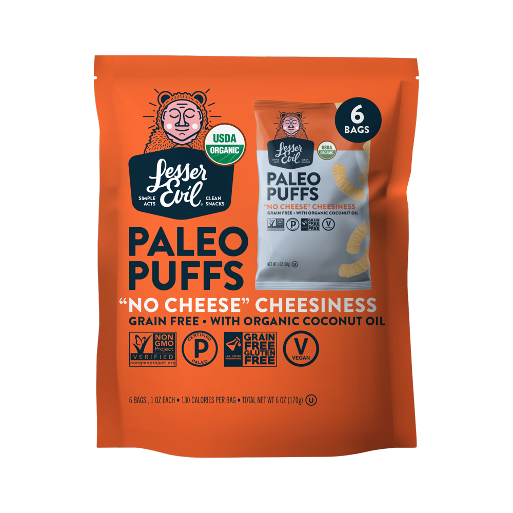 lesserevil paleo puffs no cheese cheesiness reviews