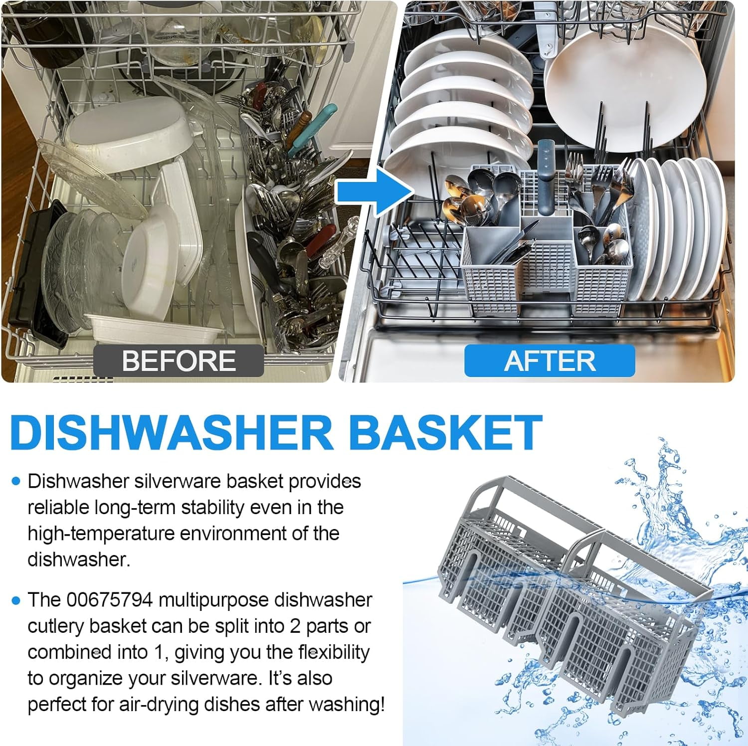 UPGRADED Dishwasher Silverware Basket Compatible Cutlery Basket Utensil Rack Holder,Replaces 704855 00704855 9001396277