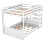 Euroco Wood Full Bunk Bed or Full over Futon with Shelf and Drawers for Kids Teens, Covertible into Daybed for Living Room, White