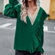 thumbnail image 5 of Gibobby Blusas De Manga Larga Para Mujer Blusa de camisa de mujer Blusa de manga larga con cuello en V elegante de otoño con color perfecto para la oficina（Verde， XL), 5 of 5