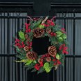 thumbnail image 4 of Coronas de Navidad para puerta de entrada de YeeNanee, coronas de pino y bayas rojas hechas a mano con hojas de ciprés, decoración navideña para pared y ventana del hogar, 4 of 5