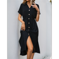 thumbnail image 5 of Women'S Solid Color Dress Summer Casual Short Sleeve Button V Neck Dresses Long Beach Shirt Dress with Pockets Black S, 5 of 7